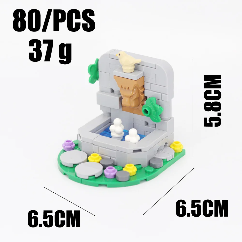 Creative MOC Small Particle Building Block Assembly Castle Pool Scene Medieval Architecture Fountain Toy Model Decoration