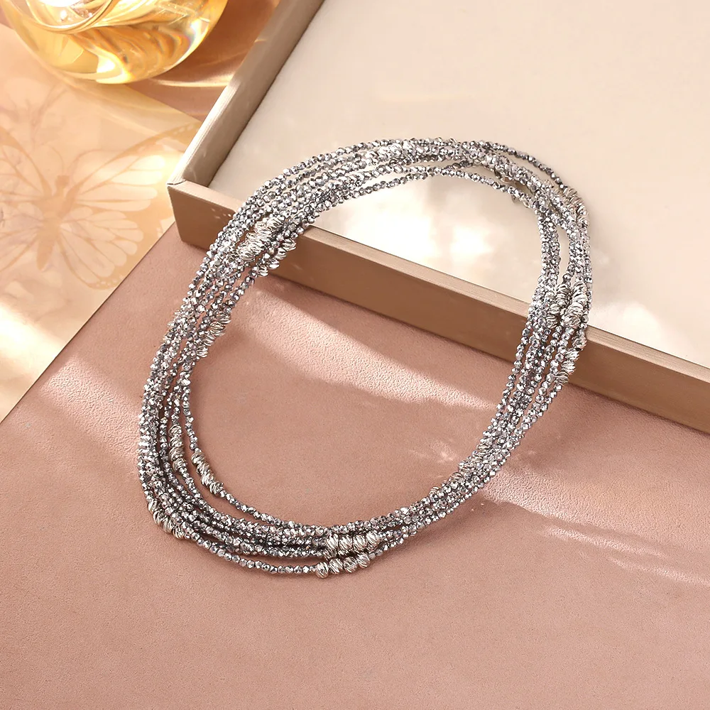 

Simple and fashionable crystal multi-layered beaded necklace niche light luxury temperament personality versatile sweater chain