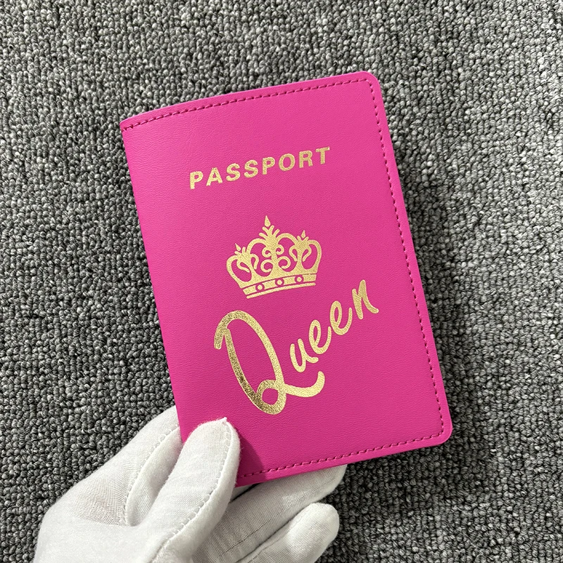 King Queen Crown Passport Cover Women Men Travel Ticket Storage Pocket Waterproof Passport Credit Card Holder Travel Wallets