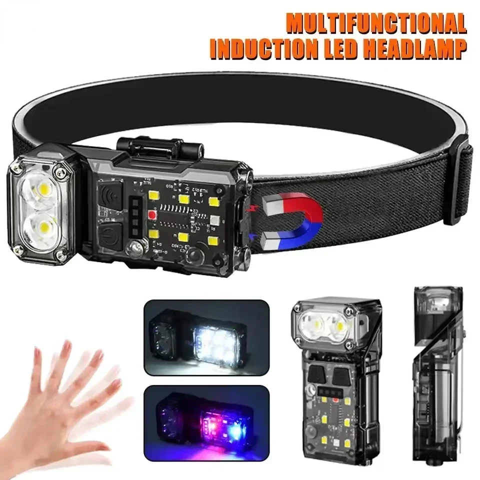 Linterna LED multifuncional recargable por USB, MIni faro con Sensor, imán trasero, linterna de pesca al aire libre, linterna de Camping, nuevo