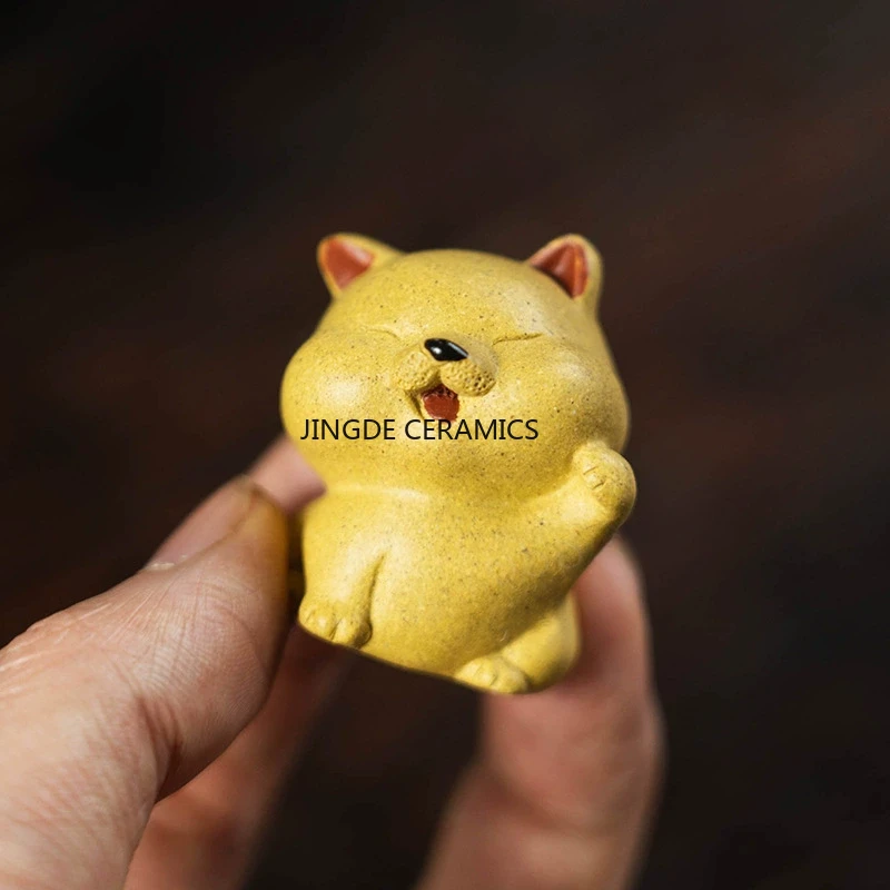 Yixing Purple Clay Tea Pet Chinese Zodiac Dog Statue Ornaments Handmade Sculpture Tea Figurine Crafts Zisha Tea Set Decoration