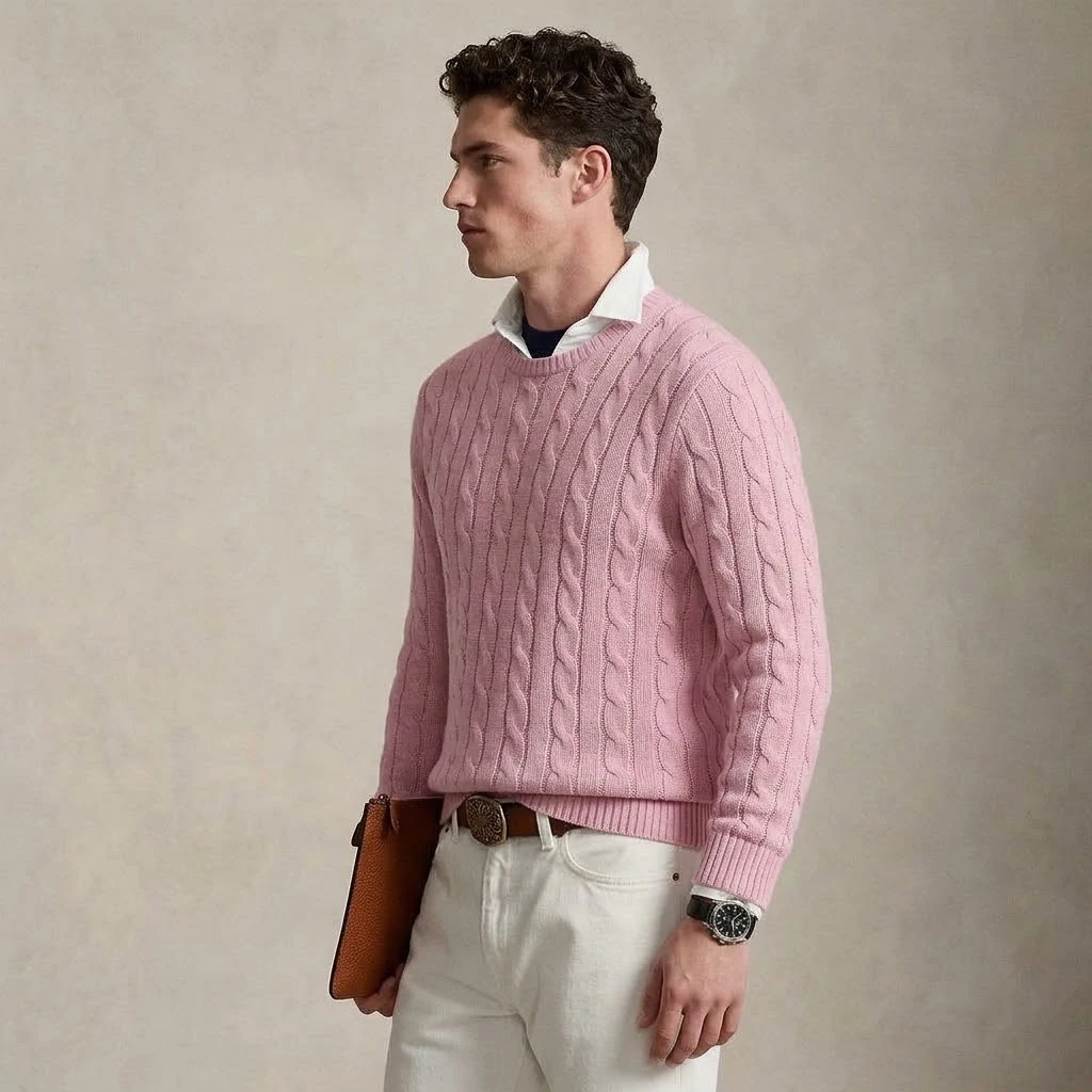 Herren-Pullover im Vintage-Stil mit Zopfmuster, Rundhalsausschnitt, Herbst, Langarm, Strickoberteil, lässig, Business, warm, Winterpullover, Kleidung – Detail 11