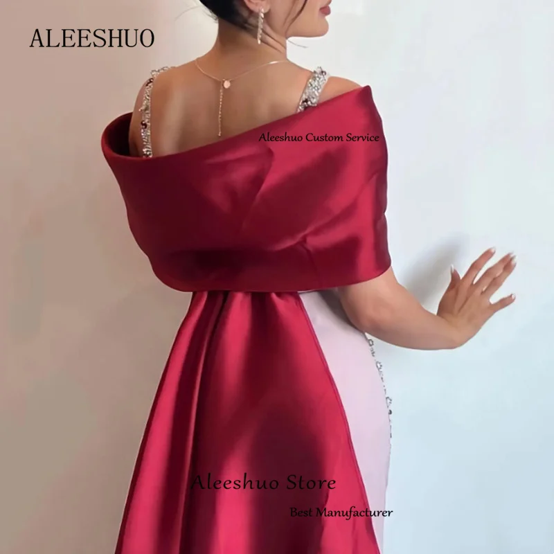 Aleeshuo Luxury Arabic Pink Burgundy Mermaid Evening Dress Beading Appliques Spaghetti Strap Formal Women Prom Party Gowns 2024