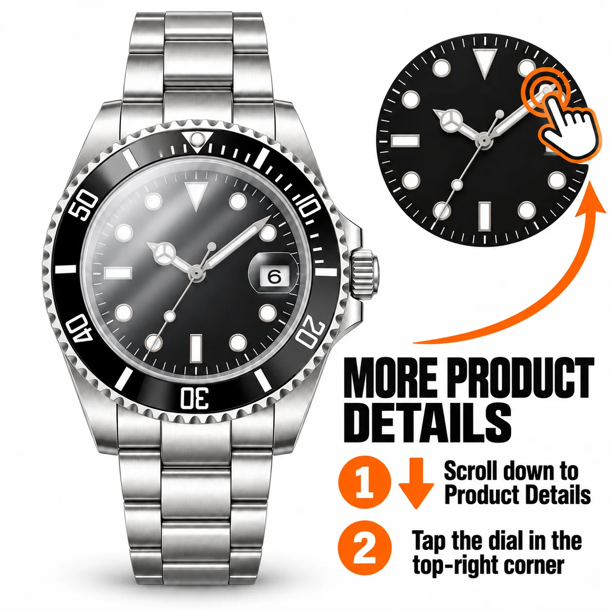 Men's 40mm Automatic Mechanical Watch Black Dial Date Rotating Bezel Stainless Steel Bracelet Diving Sport Wristwatch Customized