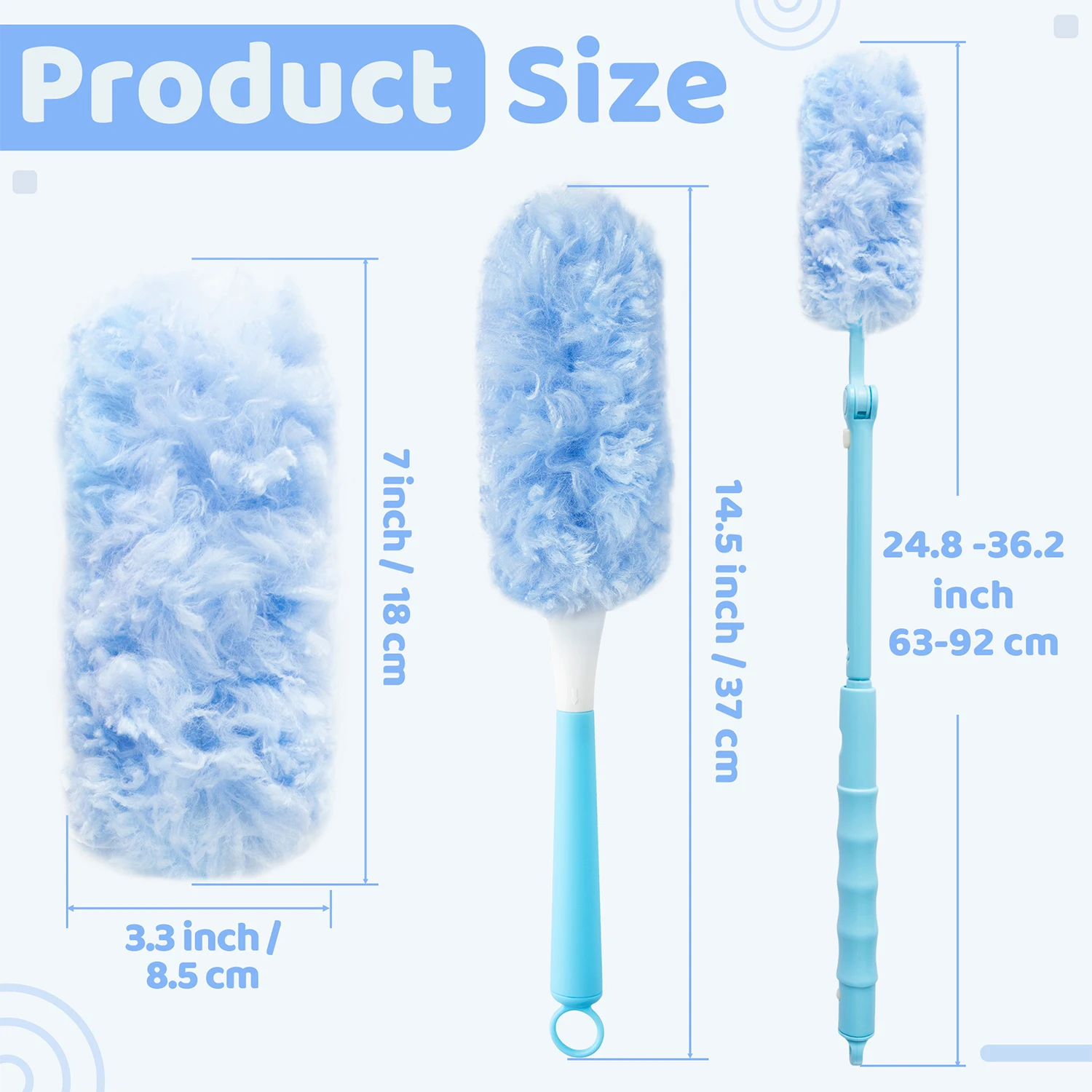 360 °Feather Duster for Cleaning Dusting Furniture Blind Ceiling Fan Disposable Feather Duster with 3FT Extended Handle +1 Handl