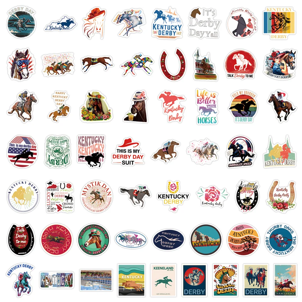 

55PCS Funny Horse Racing Cartoon Decals Kentucky Derby Stickers Sports Graffiti Toys Fridge Laptop Guitar Car Bike Decoration