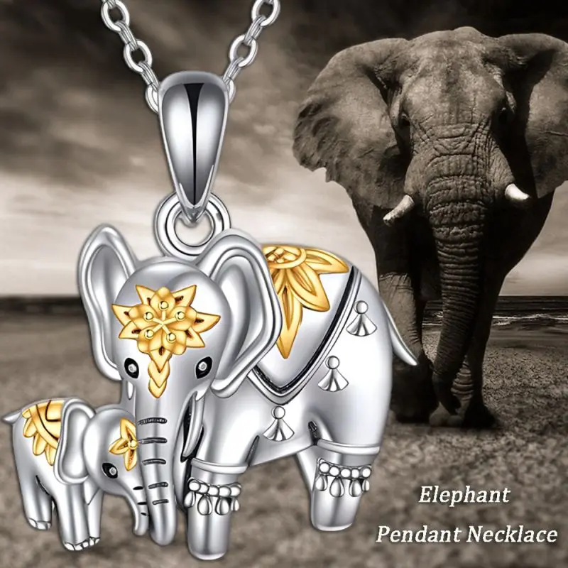 Fashionable and Cute Cartoon Ethnic Style Elephant Mother and Child Pendant Necklace, A Perfect Gift for Your Family