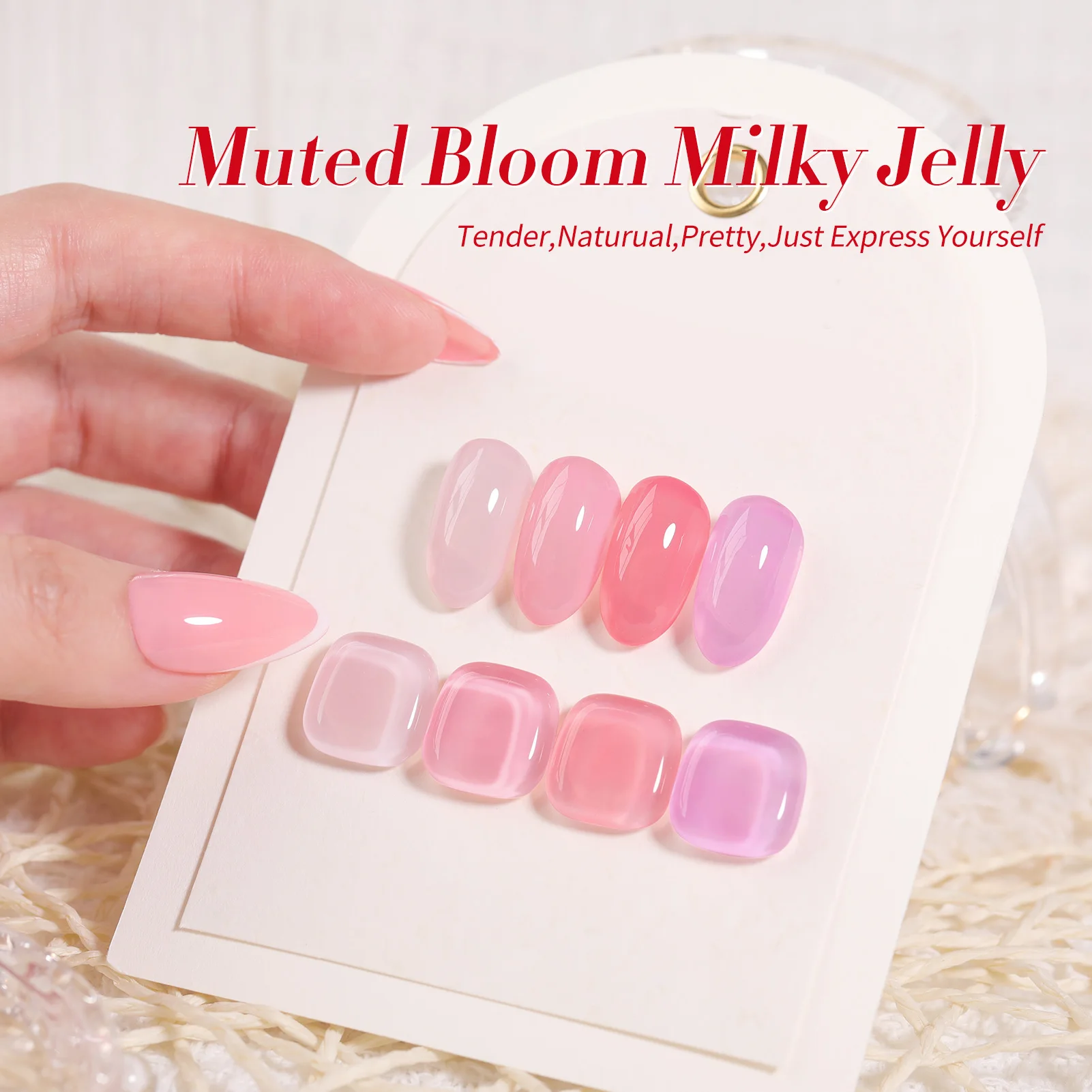 BORN PRETTY Muted Bloom Milky Jelly Gel Nail Polish Set Sheer Nude Pink Gel Polish Crystal Transparent Nail Art Gel Polish Set