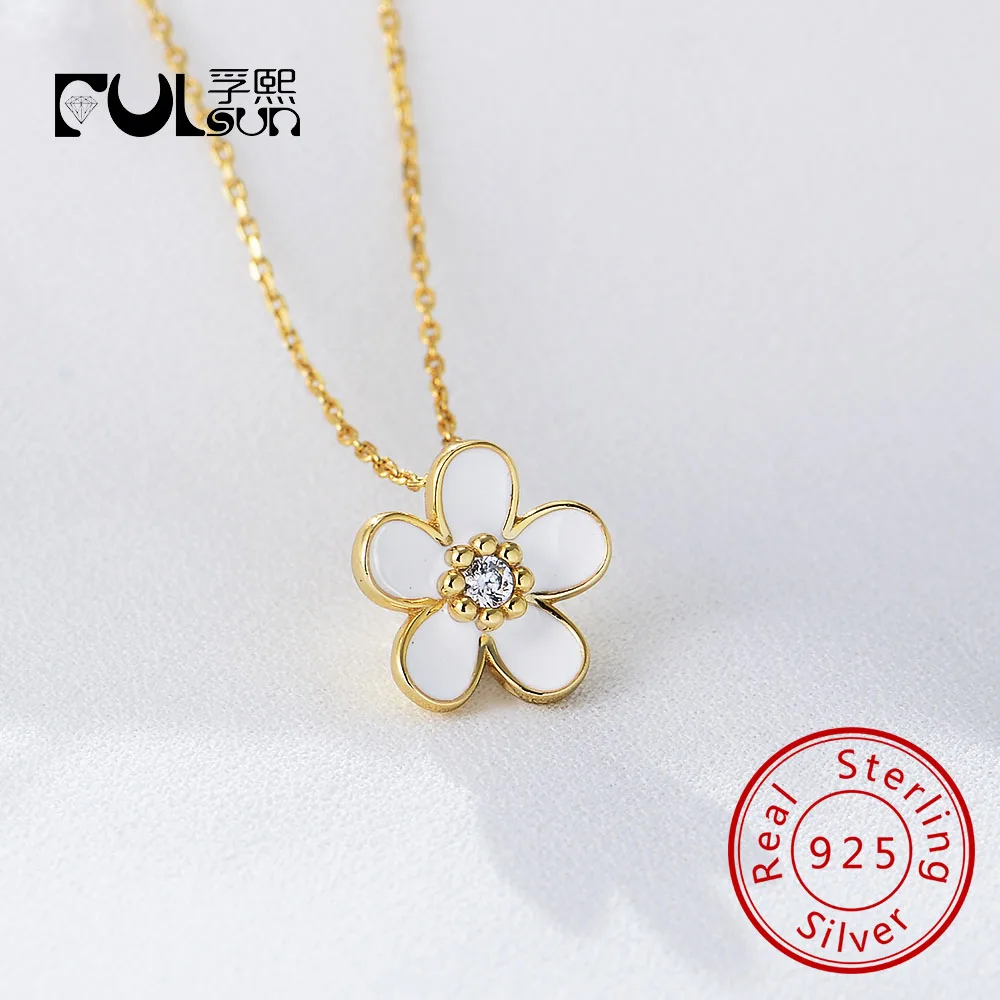 

Nice Gold Plated 925 Unique Design Jewelry White Enamel Charm Flower Choker Necklace