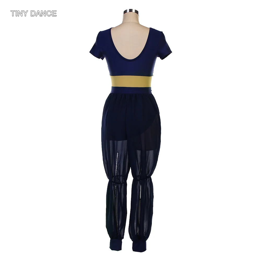 Top con sujetador de LICRA de manga corta con inserción de malla desnuda en la cintura, traje de una pieza para adulto y niña, traje de baile de Ballet 22546