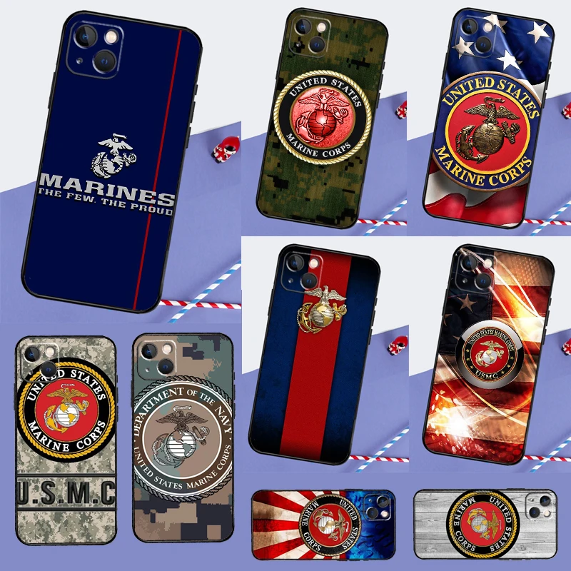 USMC Marine Corps Art Phone Case For iPhone 16 15 11 12 13 14 Pro Max Mini XS XR X 7 8 Plus Soft TPU Cover