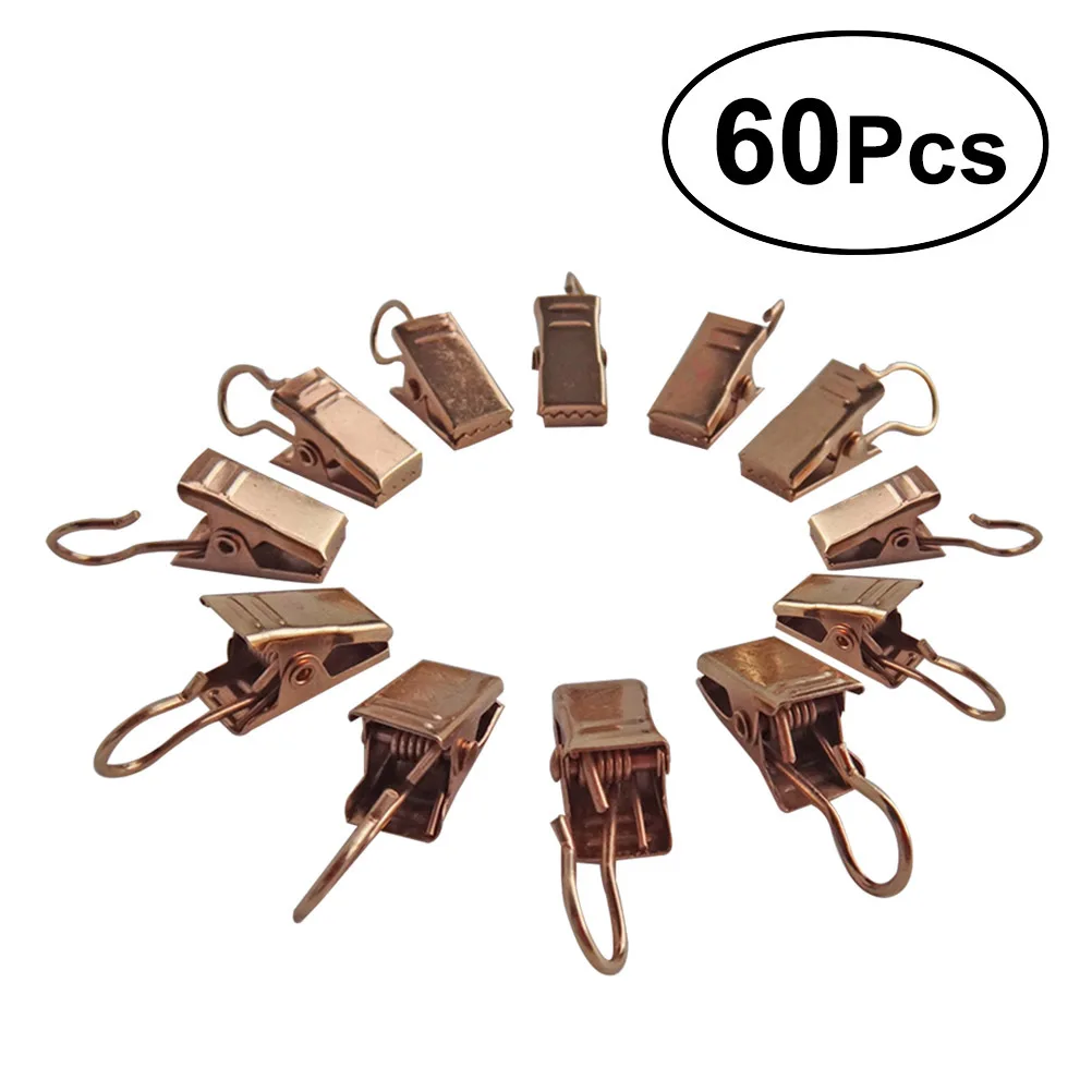 

60Pcs Curtain Clips Iron Rings Golden Anti-Skid Hooks for Curtain Rings Drapery Loops Easy Install Clip Ring