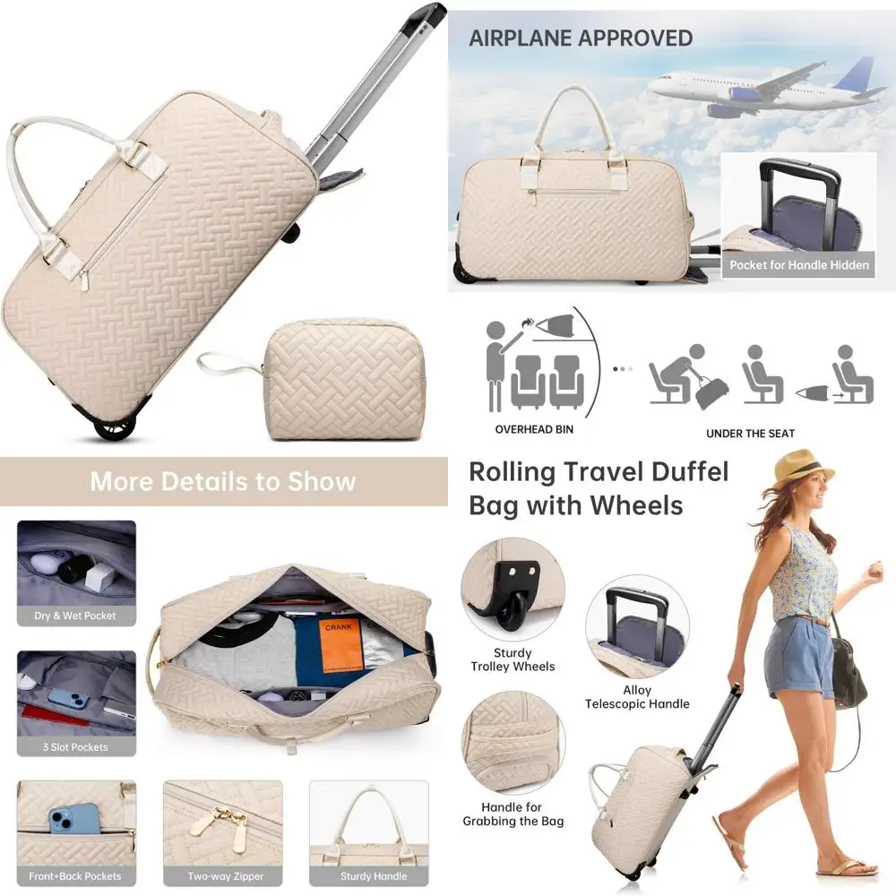 حقيبة سفر نسائية مع جيب للأحذية، يمكن حملها طوال الليل وعطلة نهاية الأسبوع، وحقيبة أدوات الزينة، وحقيبة صالة الألعاب الرياضية للأشياء المبللة