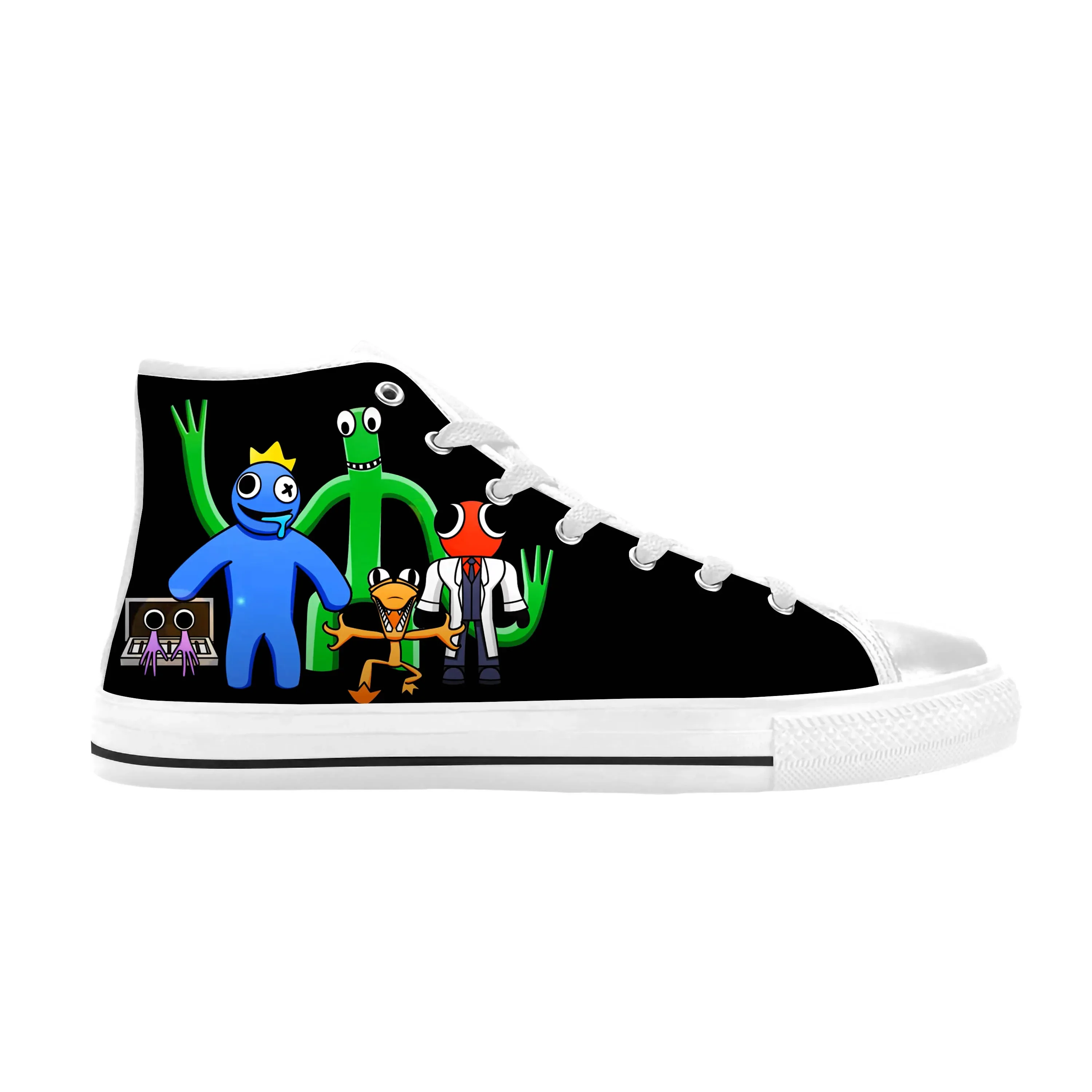 Homens e mulheres Casual High Top Sneakers, Cartoon Game, Manga Comic, arco-íris, anime, respirável, confortável, respirável, impressão 3D, amigo quente