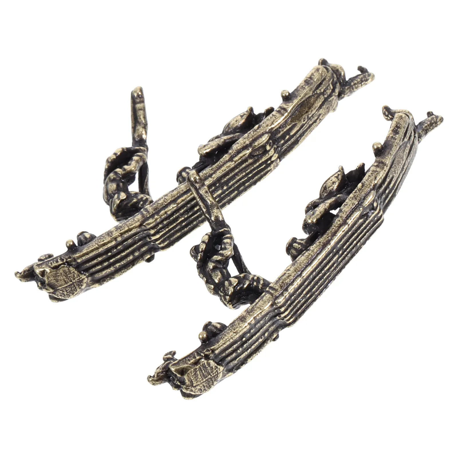 2Pcs Mini Brass Fishing Boat Statue Exquisite Craftsmanship Rustic Charm Micro Landscape Decor Desktop Cabinet Sand Table