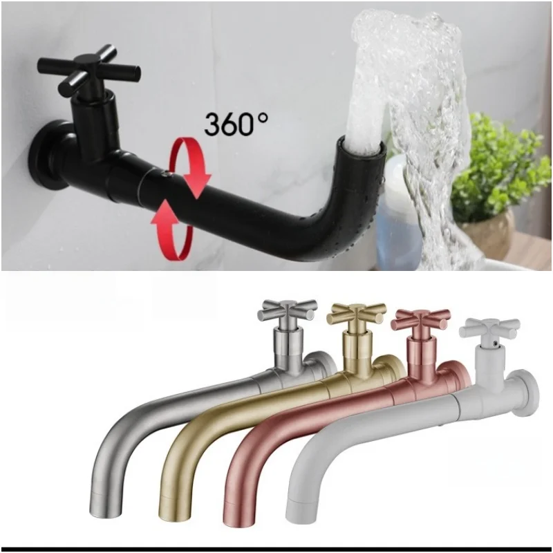 Black Brushed Gold Swivel Wall Mounted Basin Faucet Outdoor Garden Mop Pool Faucet Wash Basin Single Cold Water Bathroom Faucet