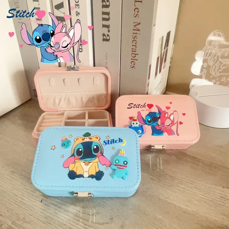 Disney Stitch Cute Necklace Ring Jewelry Box Mickey Mouse Cartoon Sweet Print Large Capacity Jewelry Storage Box