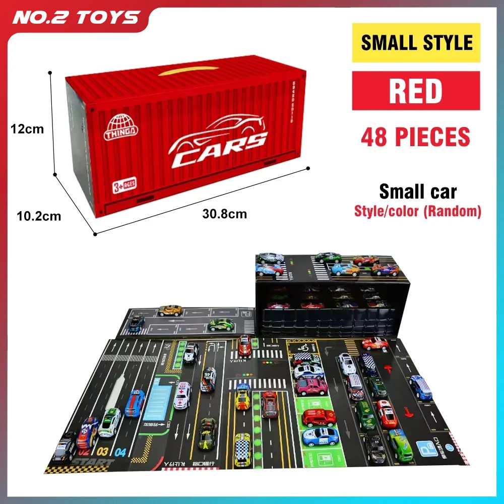 48 قطعة مجموعة سيارات سبيكة صغيرة قابلة للسحب صندوق تخزين الحاويات ألعاب أطفال محاكاة المعادن بالقصور الذاتي نموذج سيارة مصغر الهدايا