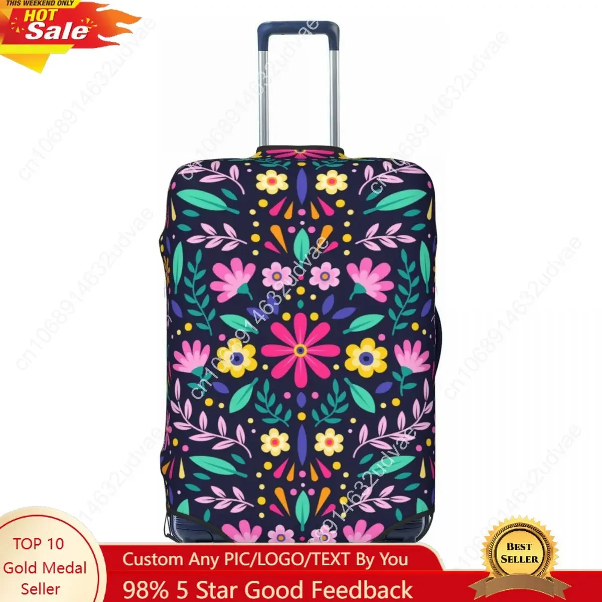 Custom Colourful Floral Mexican Flowers Luggage Cover Elastic Travel Suitcase Protective Covers Suit For 18-32 inch