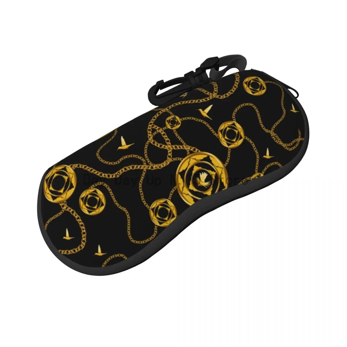 

Трендовый горизонтальный футляр для очков с цепочкой и принтом, золотой дизайн, трендовый чехол для солнцезащитных очков для чтения, мужской и женский чехол на молнии для хранения очков