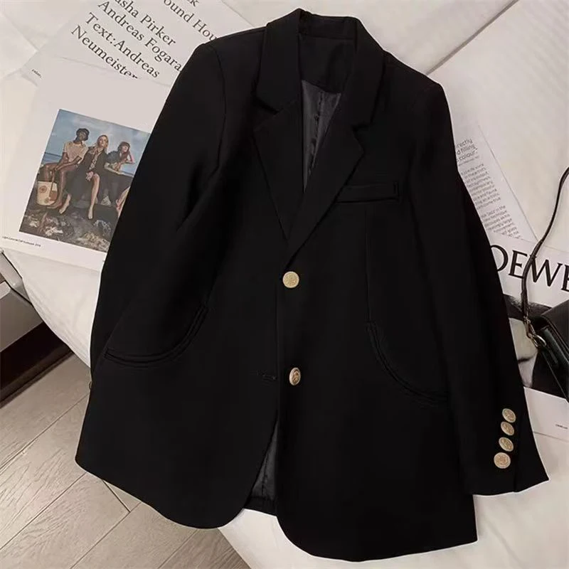Koreanische Chic Taste Langarm Anzug Mäntel Frauen Frühling Herbst Mode Einreiher Lose Blazer Frau Revers Anzug Jacken
