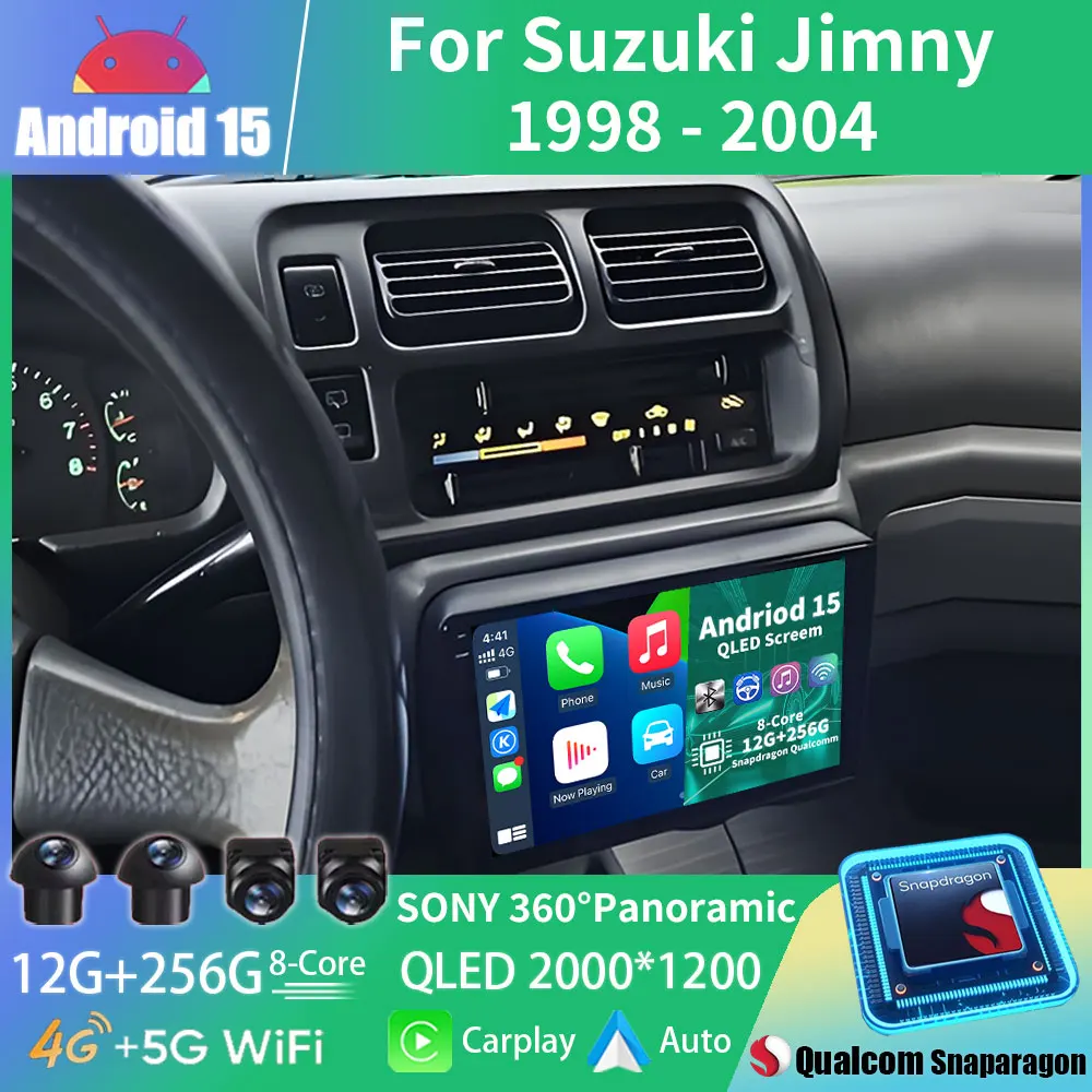 

Android 15 для Suzuki Jimny 1998-2004 Автомобильный радиоприемник Мультимедийный плеер Carplay GPS-навигация 2K QLED Сенсорный экран Авто Стерео 360