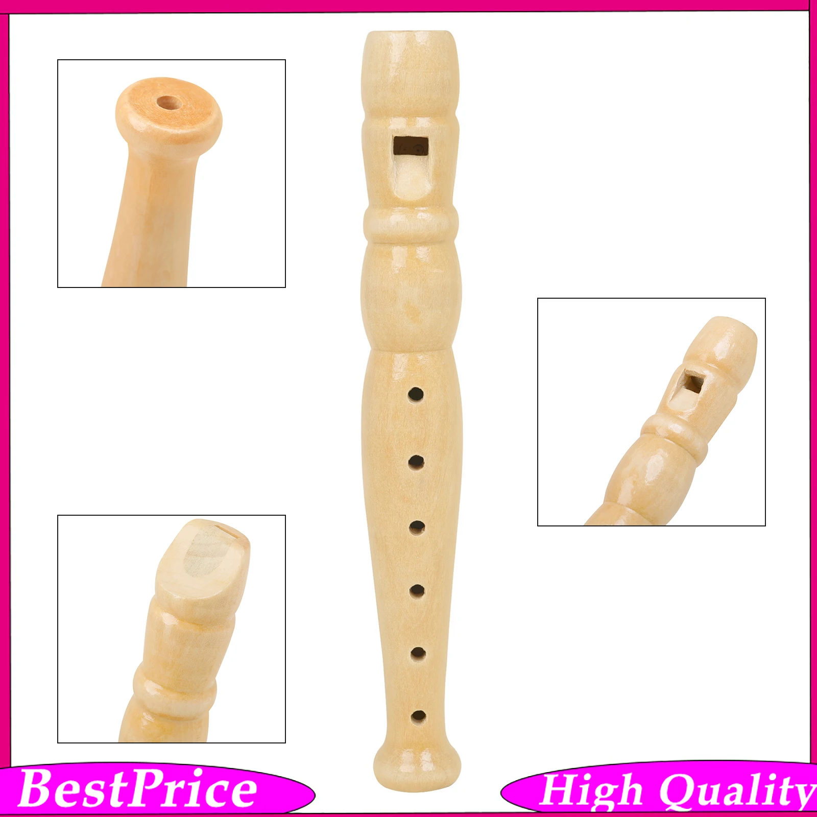 J182 Wooden 6‑Hole Descant Recorder Natural Wood Piccolo Wind Musical Instrument for Early Musical Talent Cultivation Education