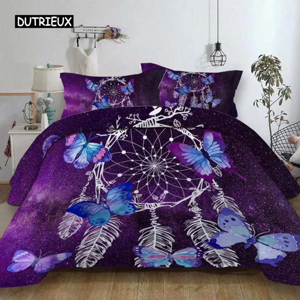 

Butterfly dream catchers Bedding Set purple Duvet Cover With Pillowcases Twin Full Queen King Size Bedclothes 3pcs home textile