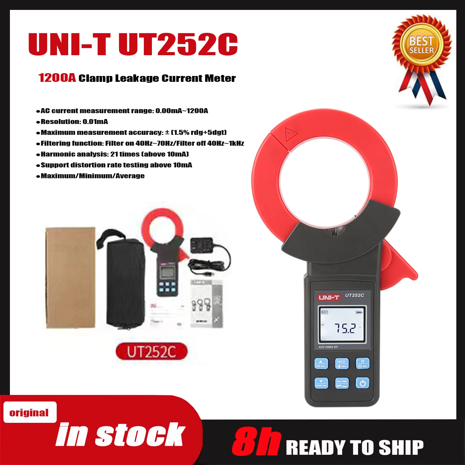 UNI-T UT251A+ UT252C UT253C Clamp Shaped Leakage Current Meter Digital High-precision AC Leakage Current Clamp Meter Electrician