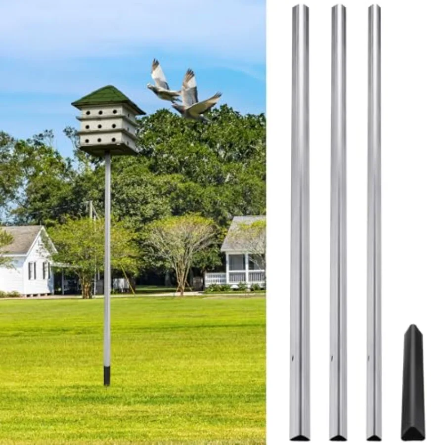 Purple Martin house pole for outdoor use, heavy-duty steel, purple, telescoping 12 ft with ground socket and 3-section design