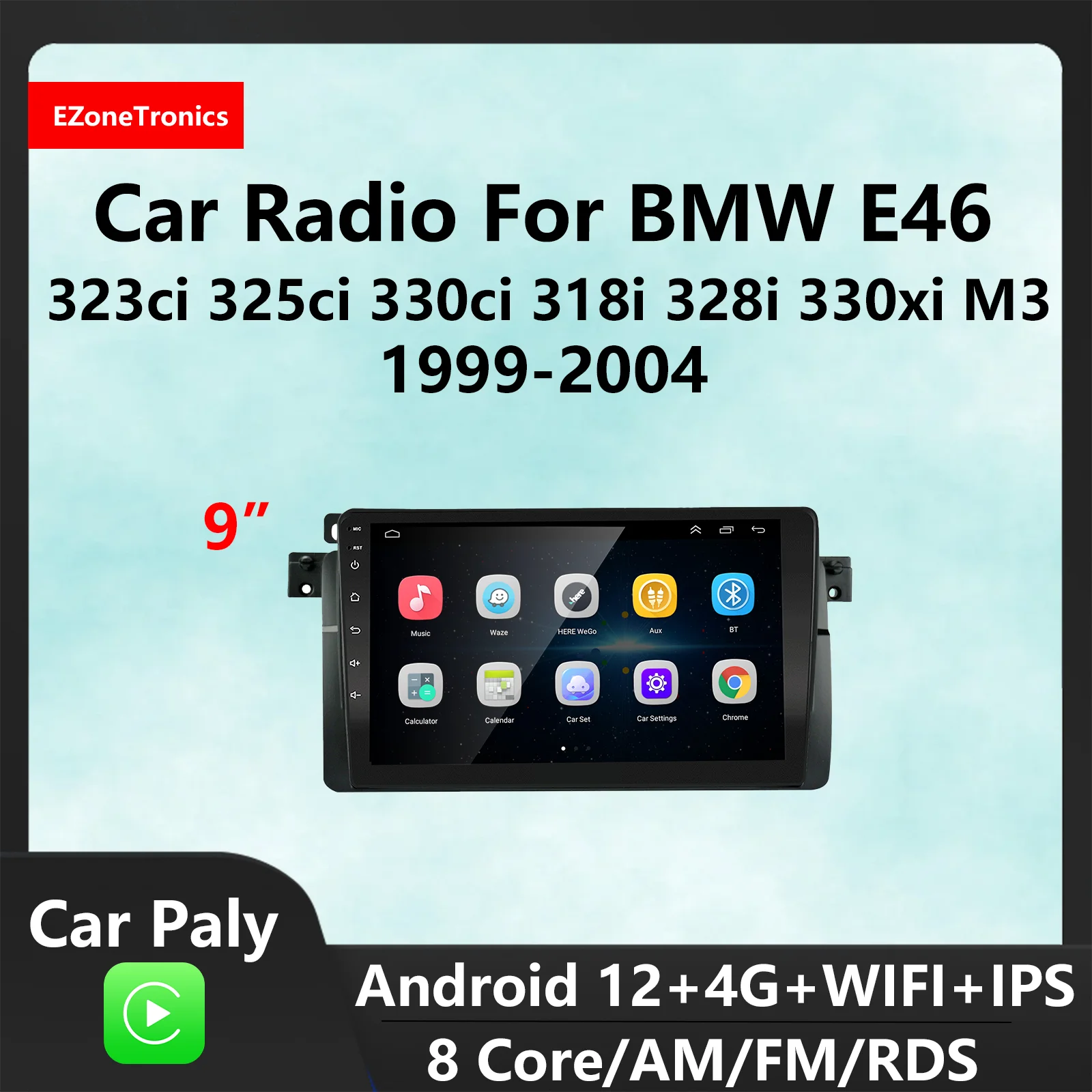 

EzoneTronics CarPlay Android Radio forBMW E46 1999-2004 323ci 325ci 330ci 318i 328i 330xi M3 Navigation Car Entertainment System