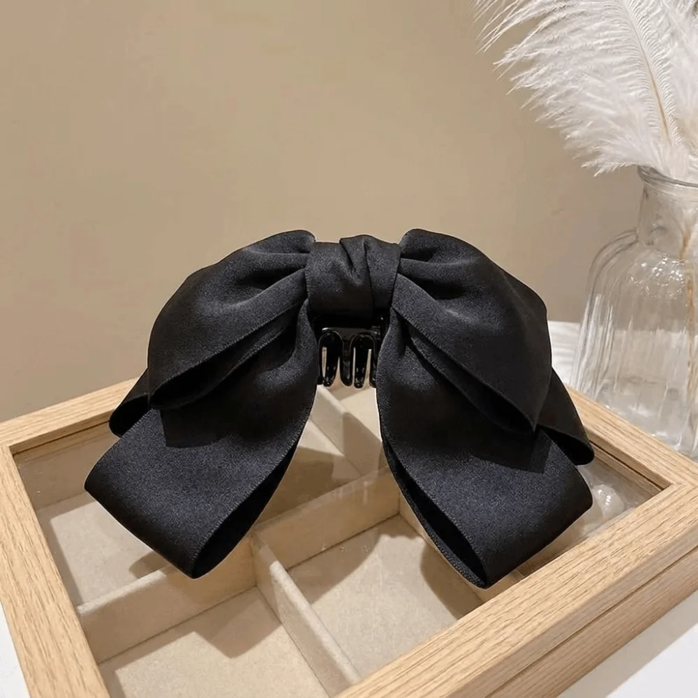 Wide Grip Oversized Bow Hair Claw Sturdy Non-Slip Hair Accessories Pure Black Durable Long-Lasting Hair Clamp Long Hair