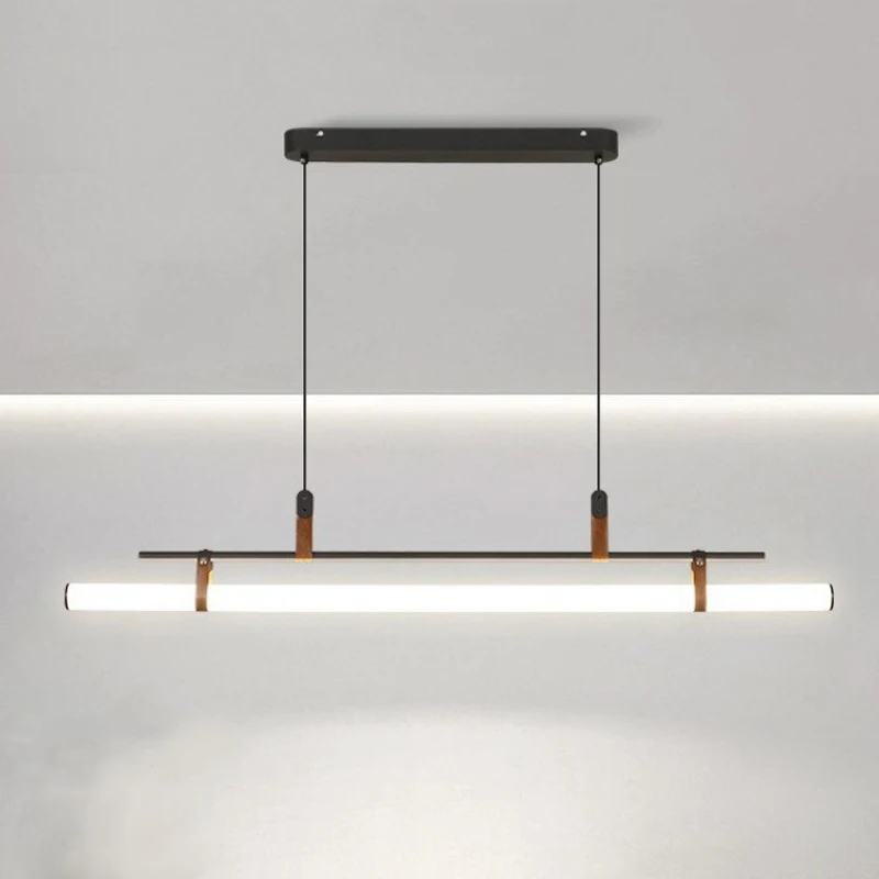

New Nordic Premium Leather Long Strip Pendant Light for Modern Minimalist Restaurant Tea Room Dining Table Bar Counter Office
