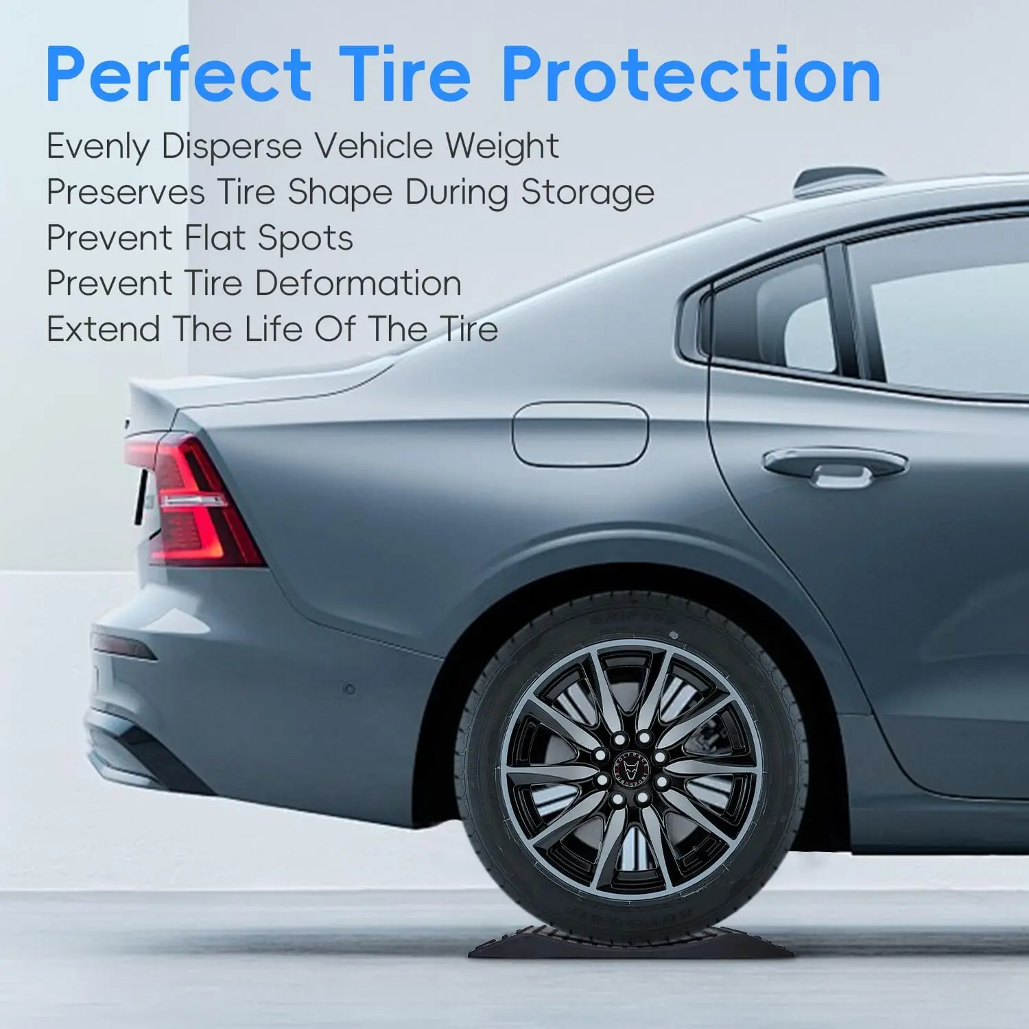 منحدرات توفير الإطارات المطاطية لتخزين السيارة، تصميم مضاد للانزلاق يمنع البقع المسطحة، سهل التخزين مع حقيبة، 4 عبوات باللون الأسود
