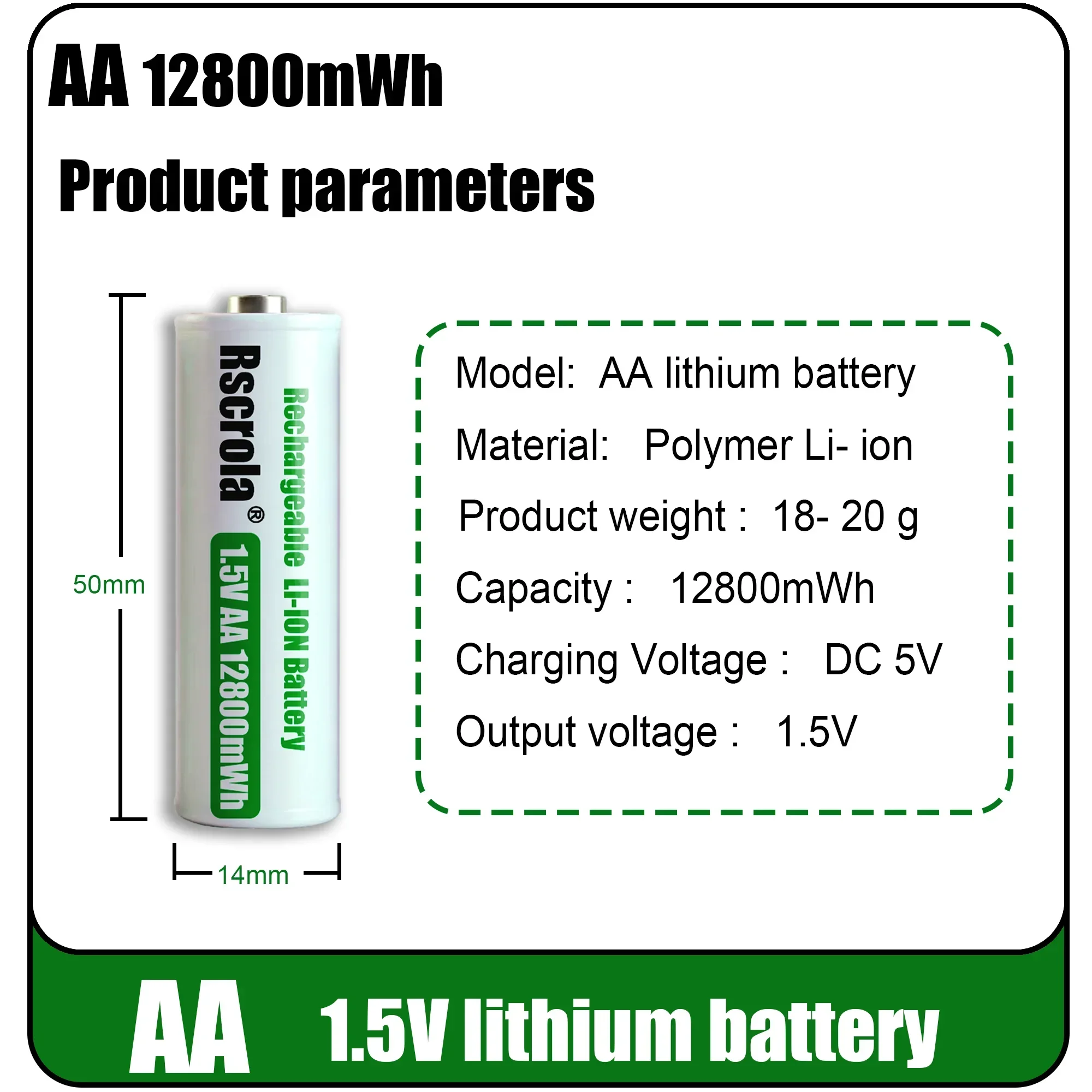 Rscrola قابلة للشحن 1.5 فولت AA 12800mWh بطارية أيون الليثيوم شحن سريع مع شاحن لساعة كامير مروحة ماوس ألعاب كهربائية