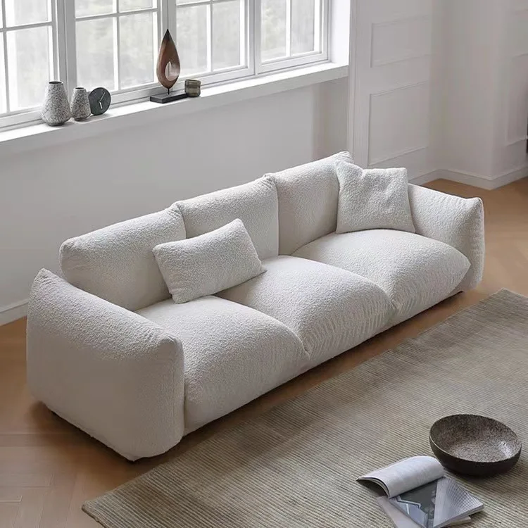 Modern White Teddy Velvet Fabric Modular Cloud Couch 3 Seater Sectional Sofa Boucle Upholstered Living Room Sofa Set Furniture