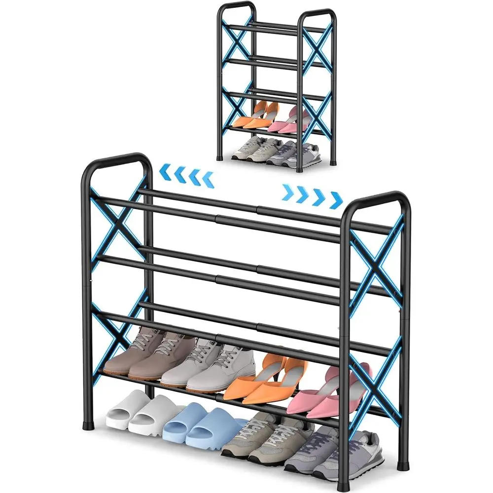 

4-Tier Expandable Shoe Rack or Closet loor, X-e Metal Small Shoe Rack or Entryway, Adjustable Shoe Shel Organizer, ree