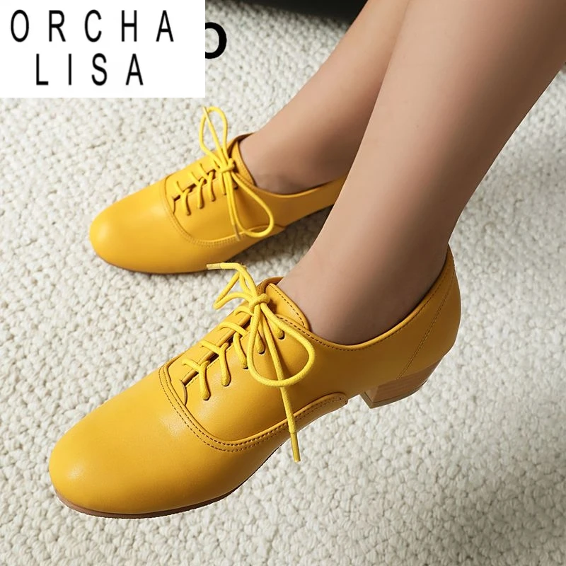 Marca ORCHA LISA 2025, zapatos de tacón de ocio para mujer, tacones de bloque con punta redonda, 3,5 cm, con cordones, talla grande 40 41 42 43, zapatos Vintage para mujer para uso diario