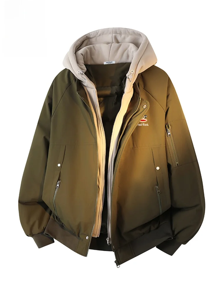 

PaulFrank Monkey Winter Jaet Men's Casual Cotton Coat Warmth Fake Two-Piece American Sle Youth Faion Thiened Polyester