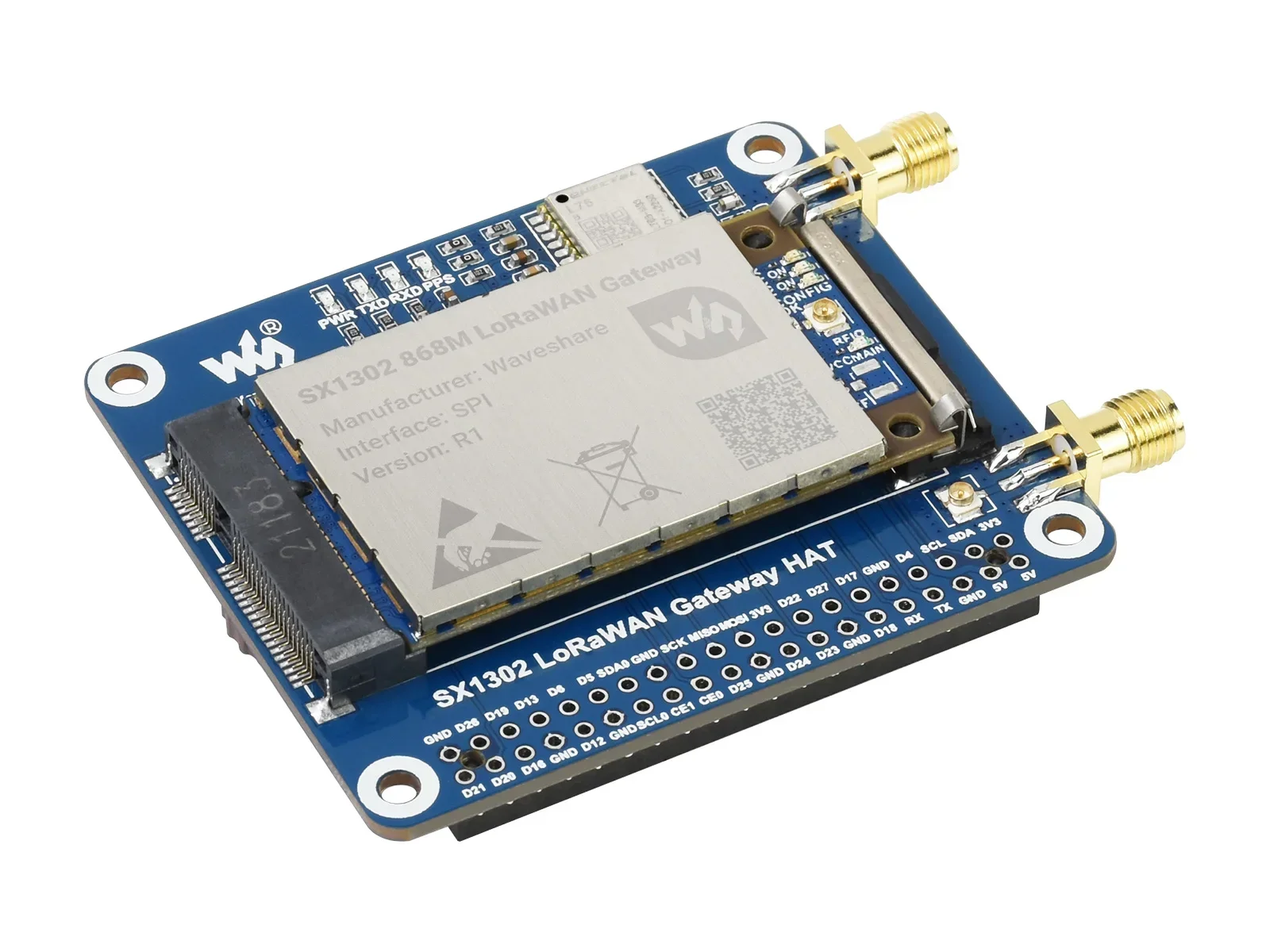 Waveshare SX1302 LoRaWAN Gateway HAT For Raspberry Pi, SX1302 868M GNSS Module SX1302 LoRaWAN Gateway HAT