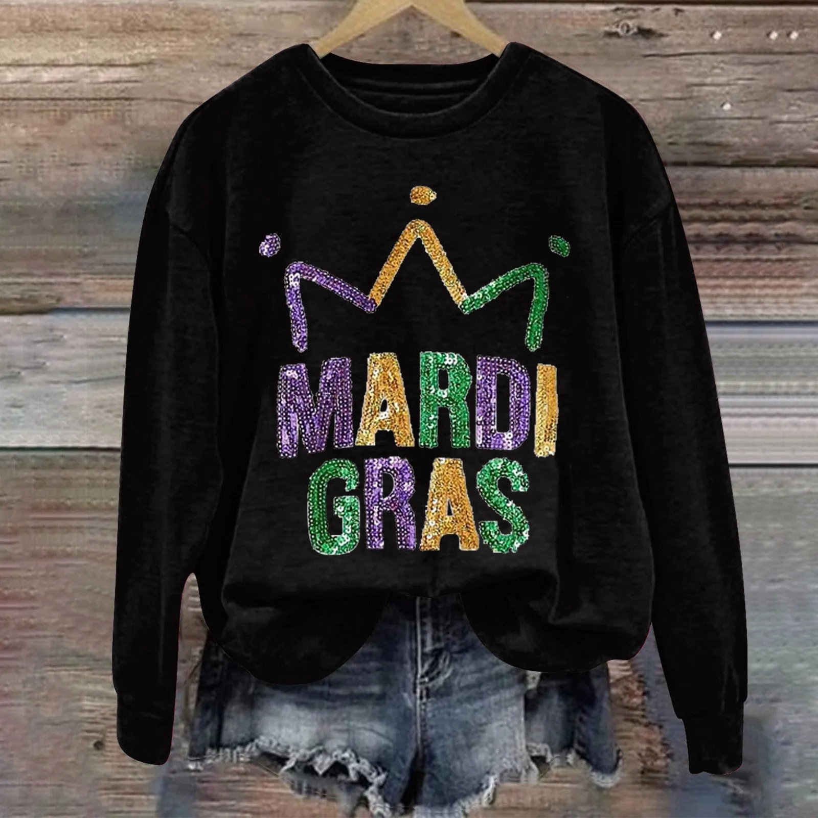 Mardi Women\'s Letter Printed Round Neck Long Sleeve Fall Shirt plus Size Band Sweatshirts Women Vintage Hoodies Sweaters Women