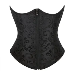 Jacquard Zipper Underbust Corset Sexy Women Gothic Bustier Korsett