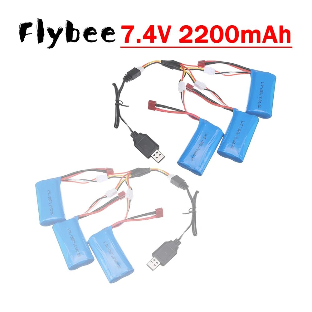 2200mAh 7.4V Li-ion Battery T Connector 18650 2S For Wltoys 10428 12428 12423 RC Car Spare Accessories 7.4 V 2200 mAh Batteries
