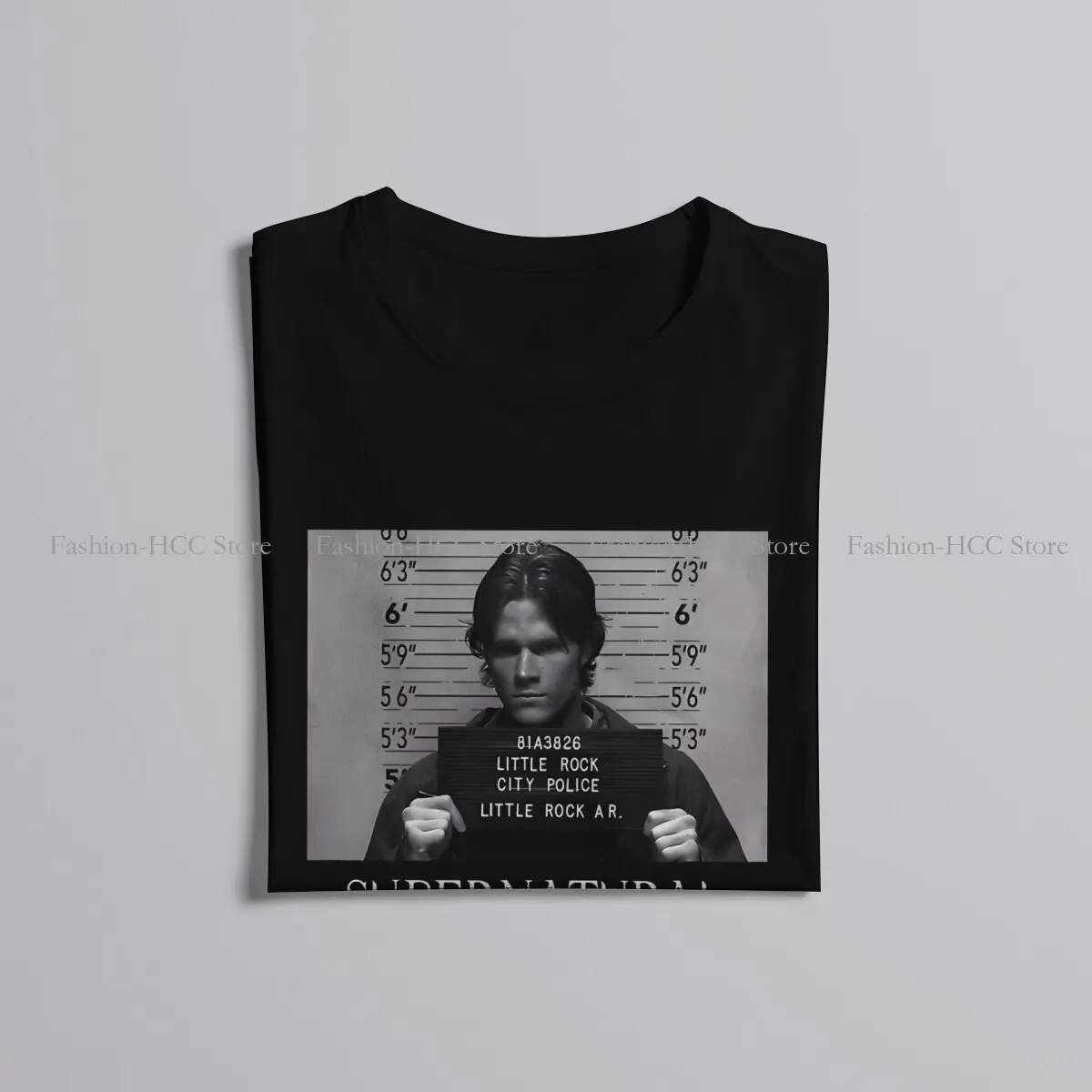 Mugshot\'s Round Collar TShirt Dean Winchester Supernatural Fabric Classic T Shirt Men Clothes Individuality