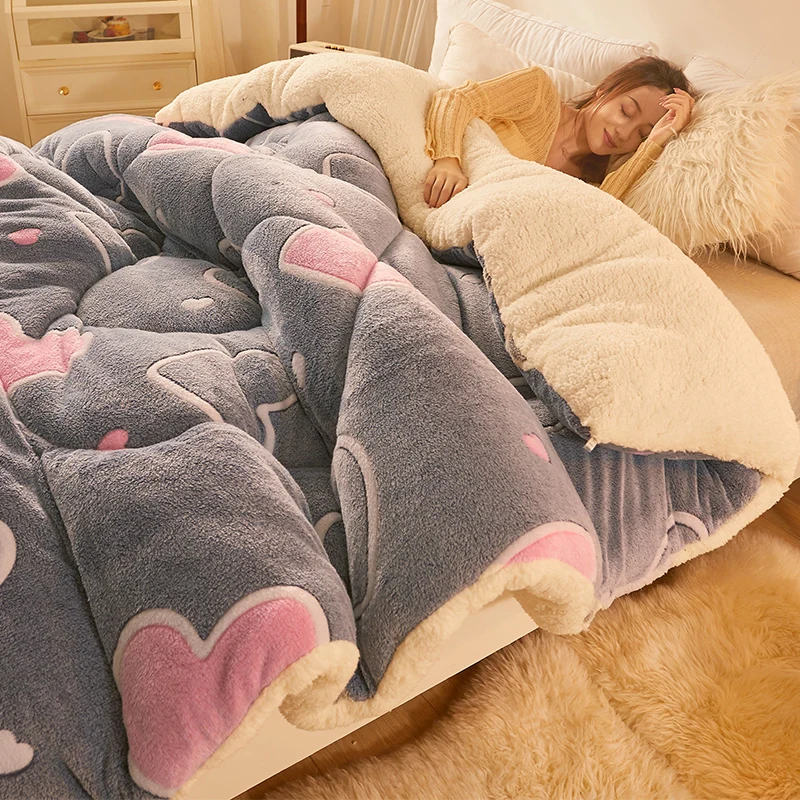 Lamb fleece super warm quilt winter thickening warm coral fleece blanket bed single double dormitory student flannel quilt