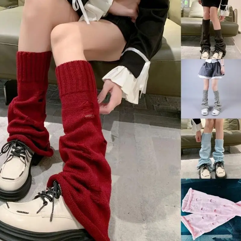 L5YC Women Knitting High Boot Long Tube Knitted Leg Sleeve Foot Cover Non Slip Warmer