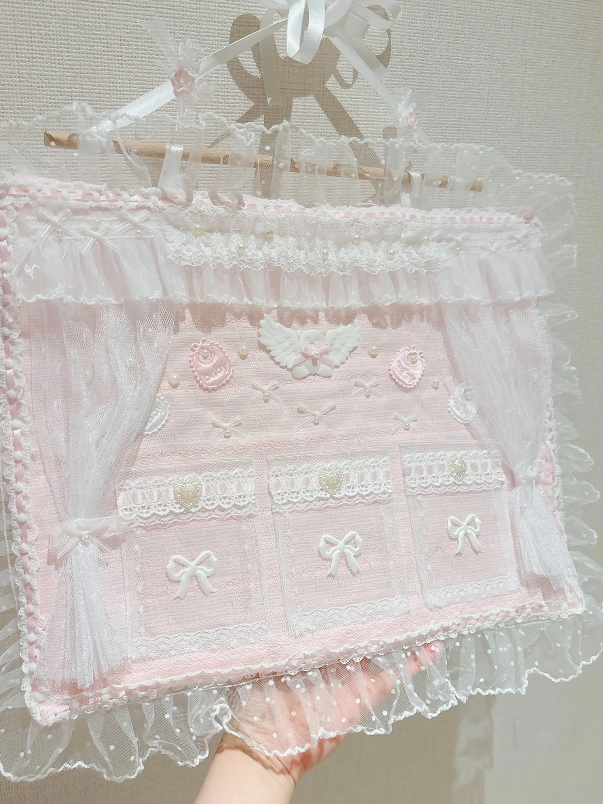 Creative Lace Fabric Storage Bag, Bedside Hanging Organizer, Pockets Storage Bag, Wall Debris decorate, Hanging Pocket, Cute