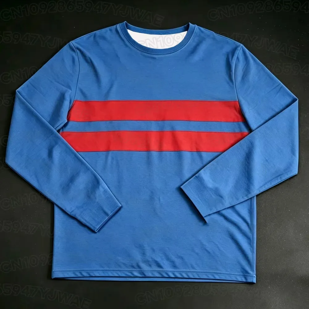 Men's and Women's Deltarun Kris Cosplay Long Sleeve Fashion Green Yellow Stripe Anime Cartoon Cute Autumn Top T-shirt