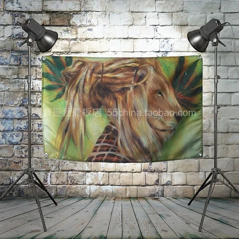 Lion Large Reggae Rock Flag Banners Four-Hole Wall Hanging Painting Bedroom Studio Party Music Festival Background Decor