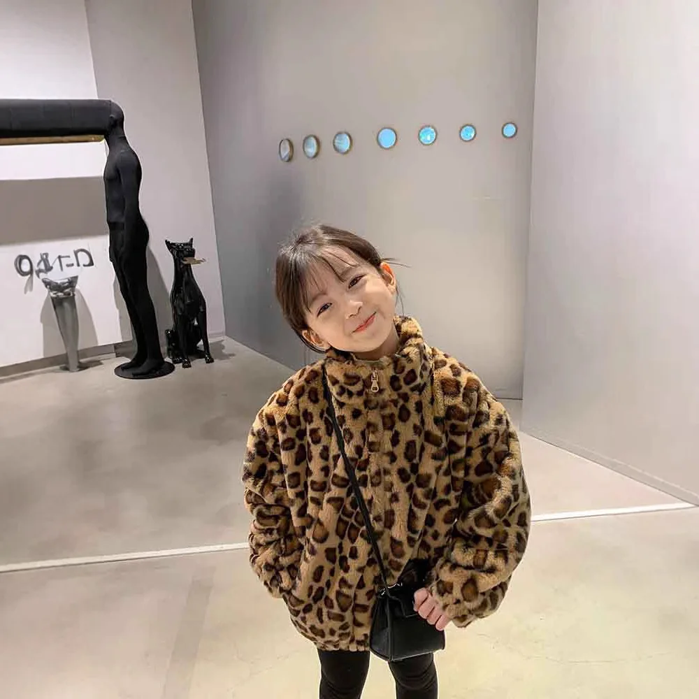 2024 Winter Children's Leopard Pattern Thick Plush Warm Coat